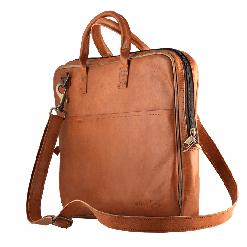 Johnny Fly Co. laptoptassen heren 15.6" bruin zijkant