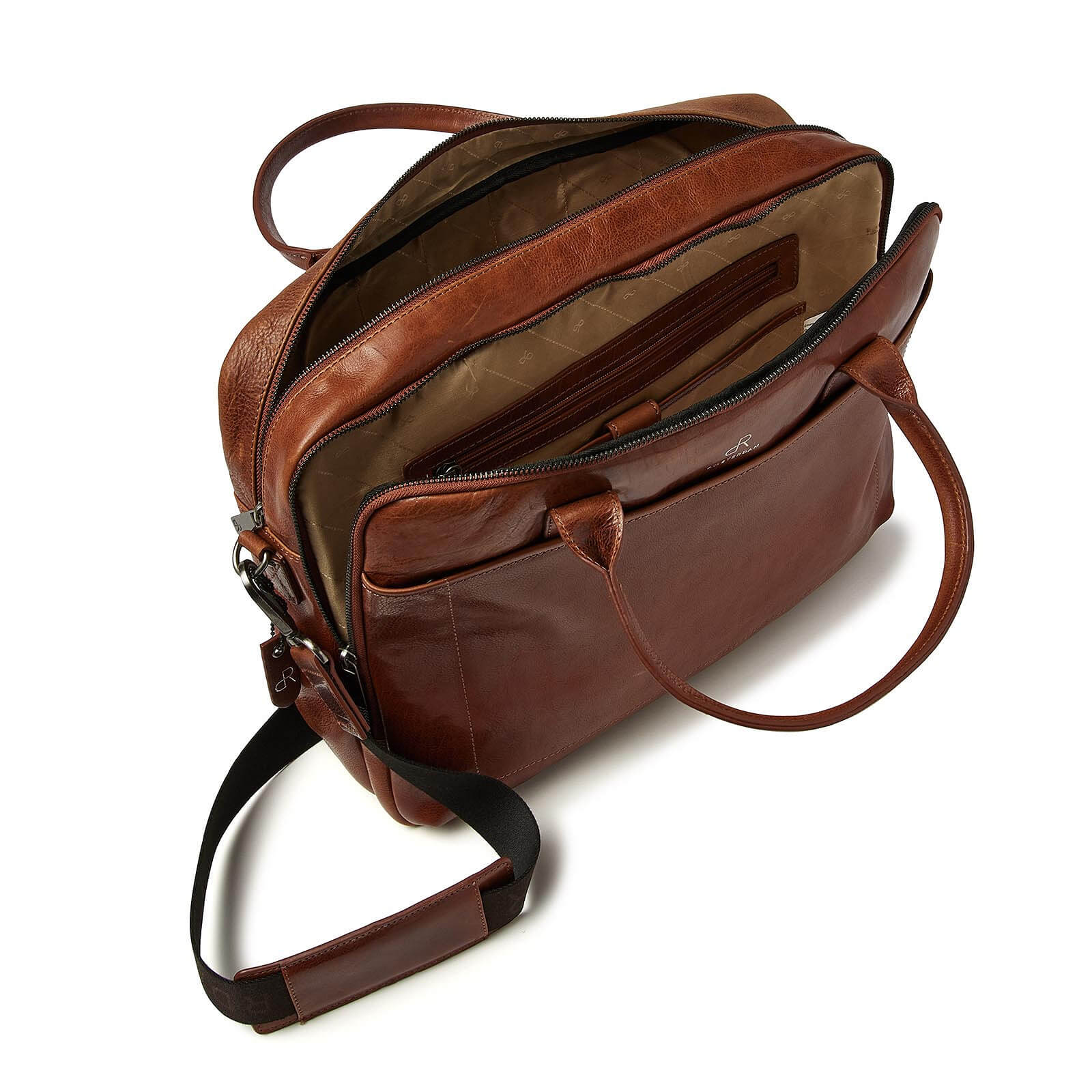 dR Amsterdam laptoptas Milan 15,6 inch voor heren 283756 cognac binnenkant