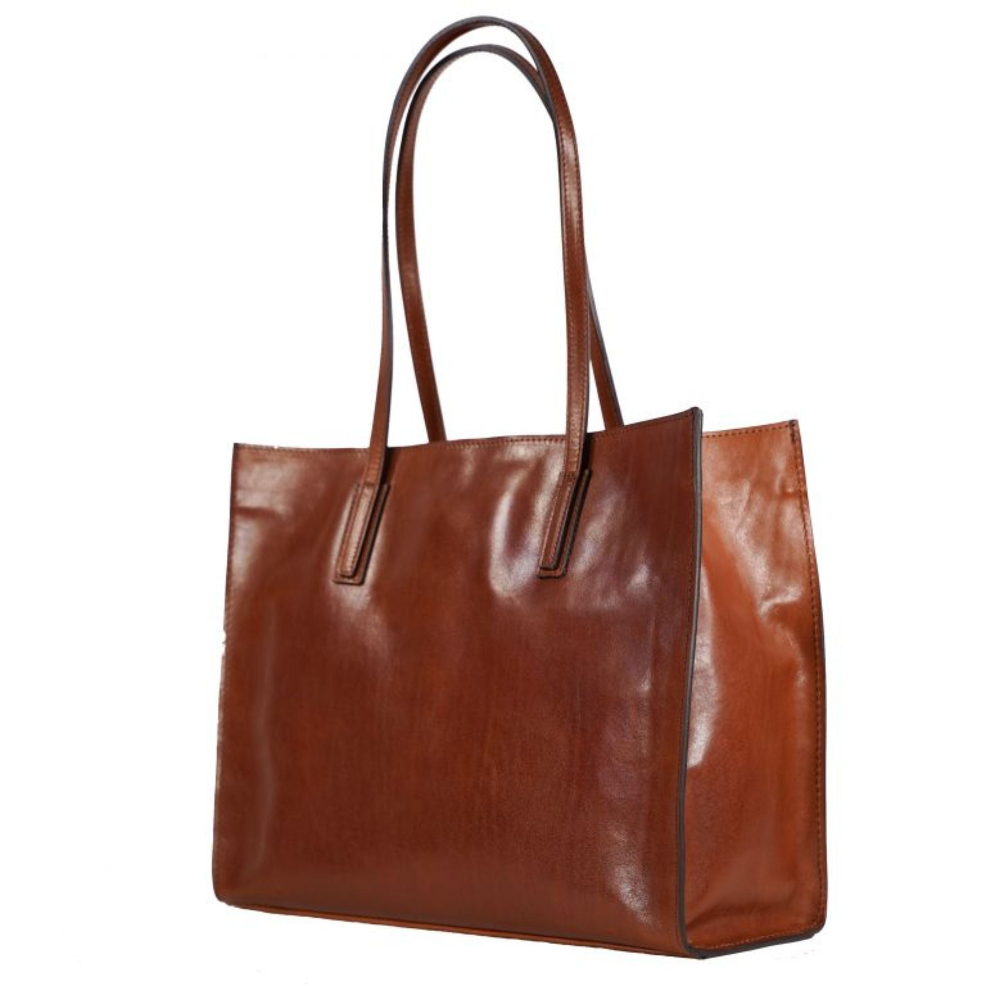 Chiarugi leren shopper Classic voor dames 3603 bruin zijkant