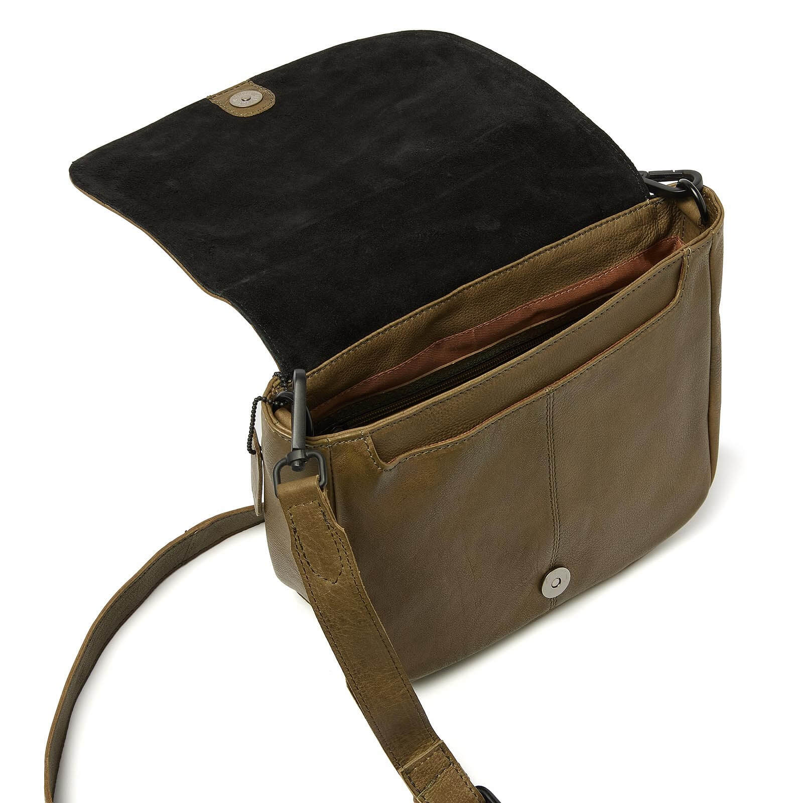 dR Amsterdam leren crossbody tas Tampa voor dames 933719 groen binnenkant