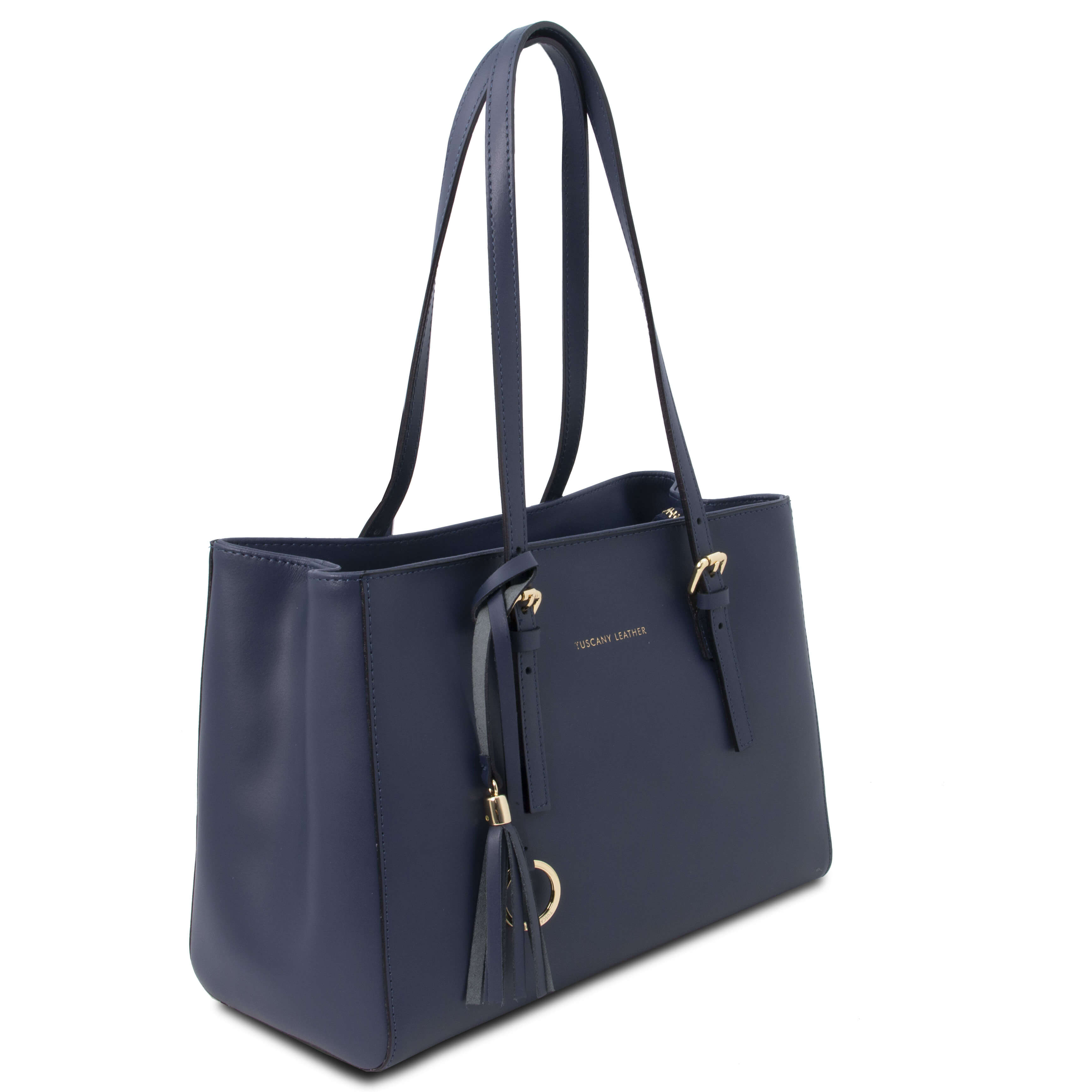 Tuscany Leather shoppers dames TL Bag TL142037 donkerblauw zijkant