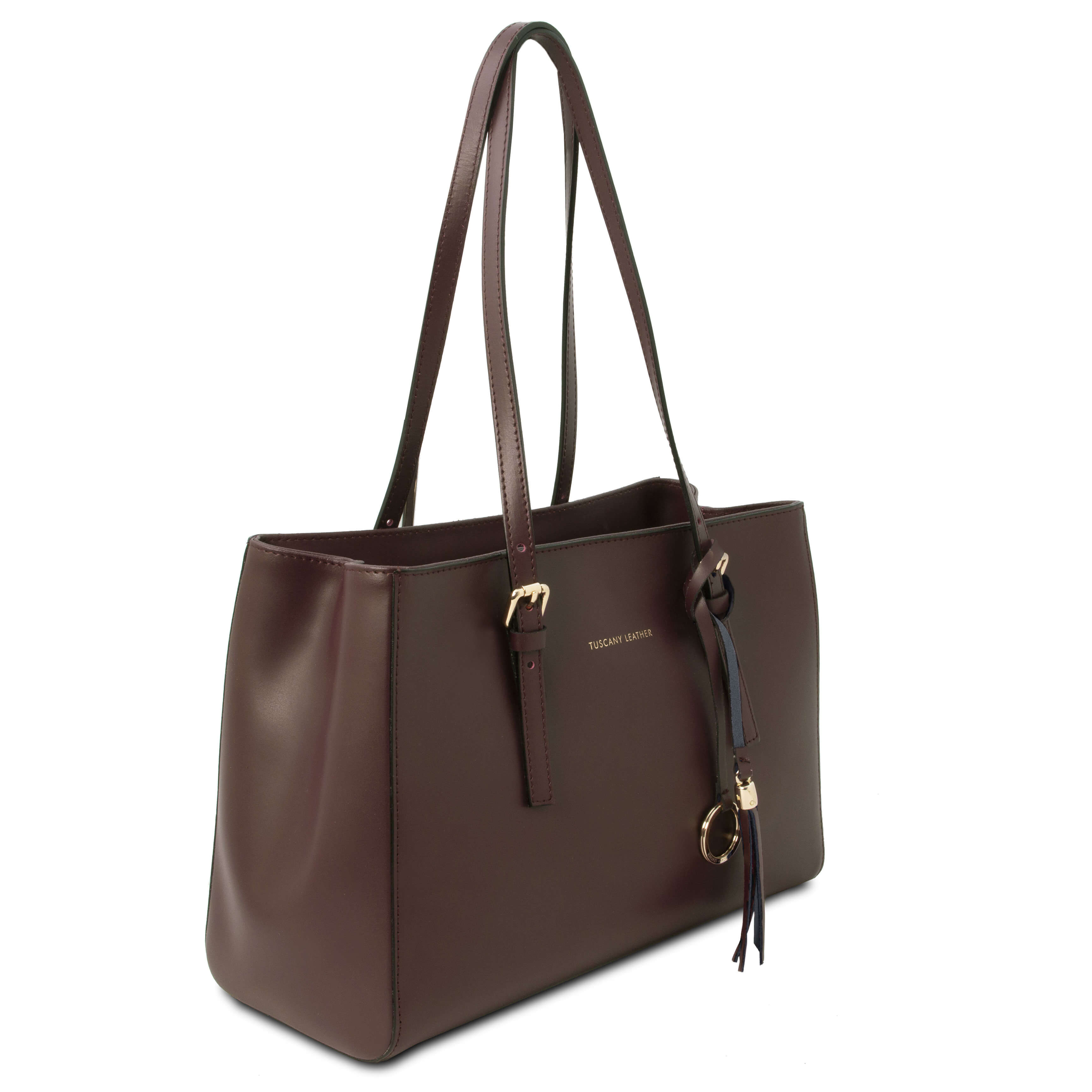 Tuscany Leather shoppers dames TL Bag TL142037 donkerbruin zijkant