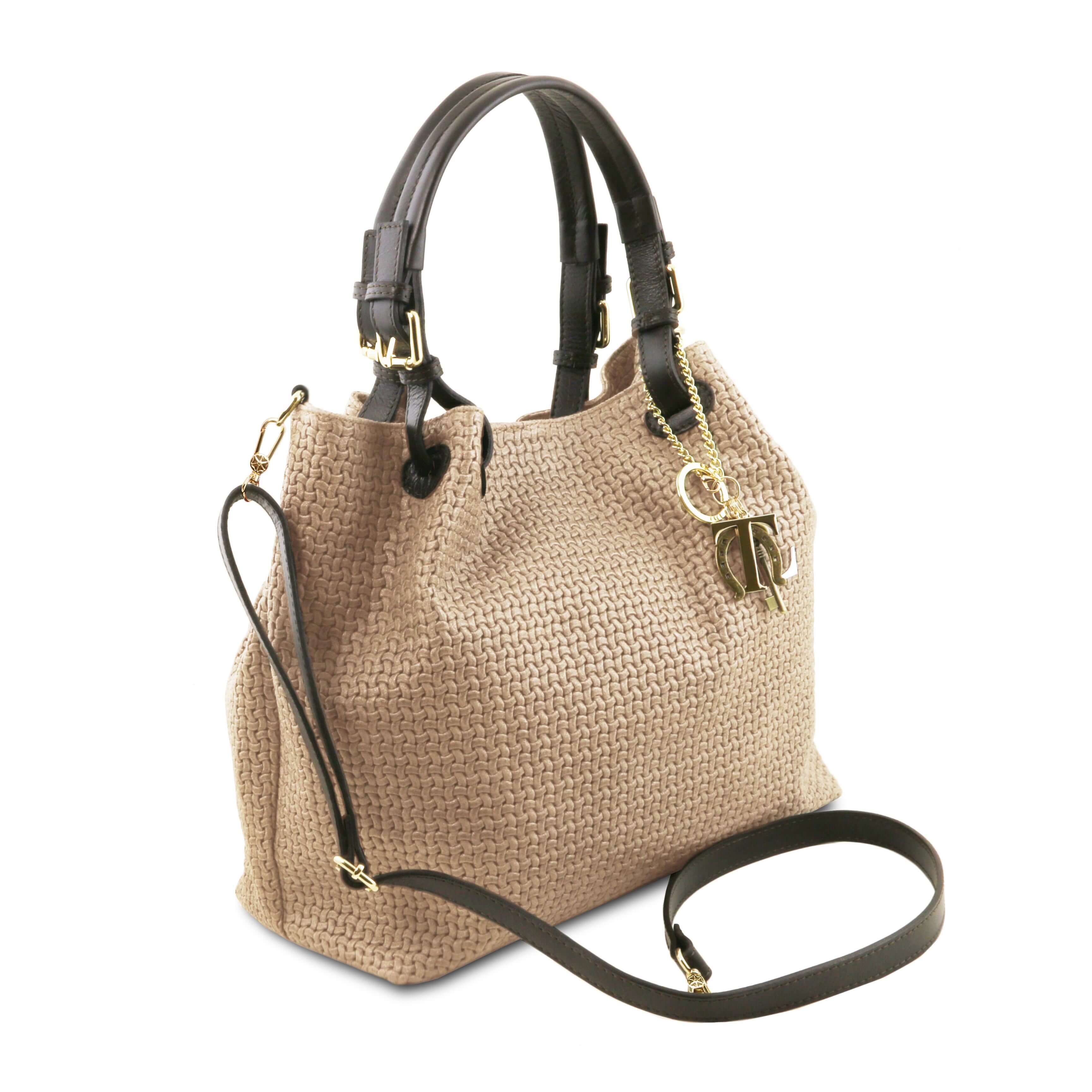 Tuscany Leather leren shopper TL KEYLUCK voor dames TL141573 beige zijkant