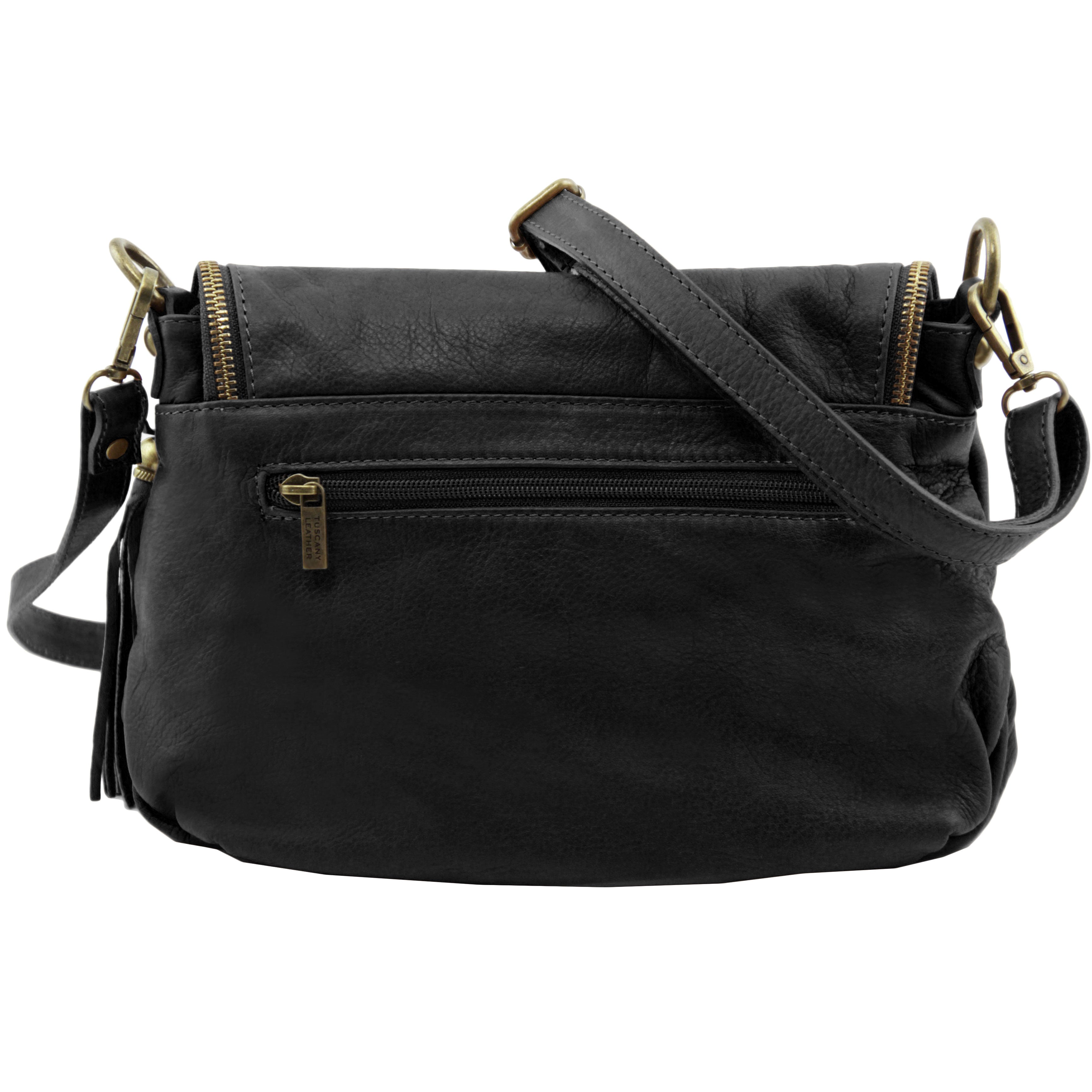 Tuscany Leather TL Bag dames crossbody tas van zacht leer met kwastje achterkant tas zwart