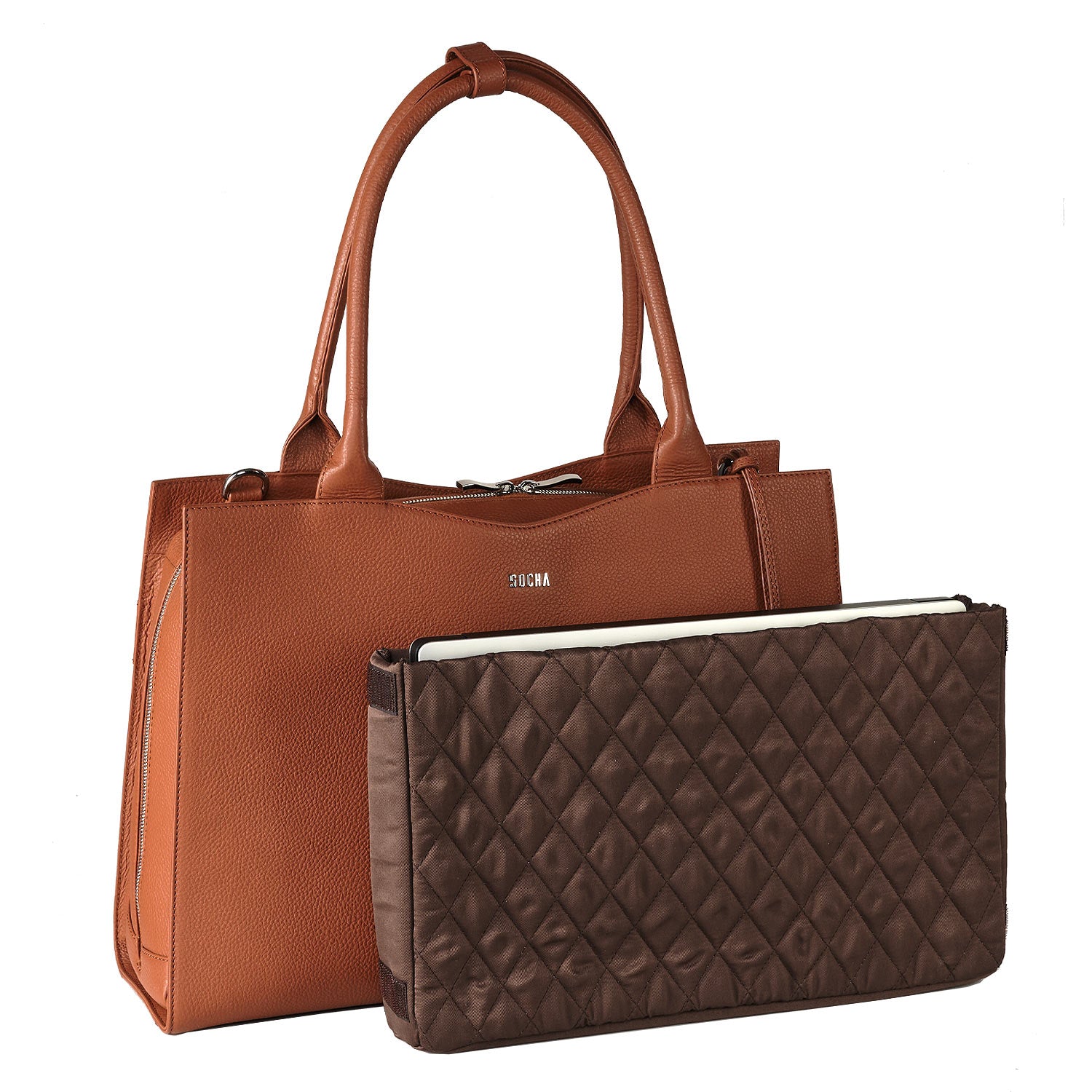 Socha laptoptas leer Diamond Edition 15.6 cognac tas met sleeve