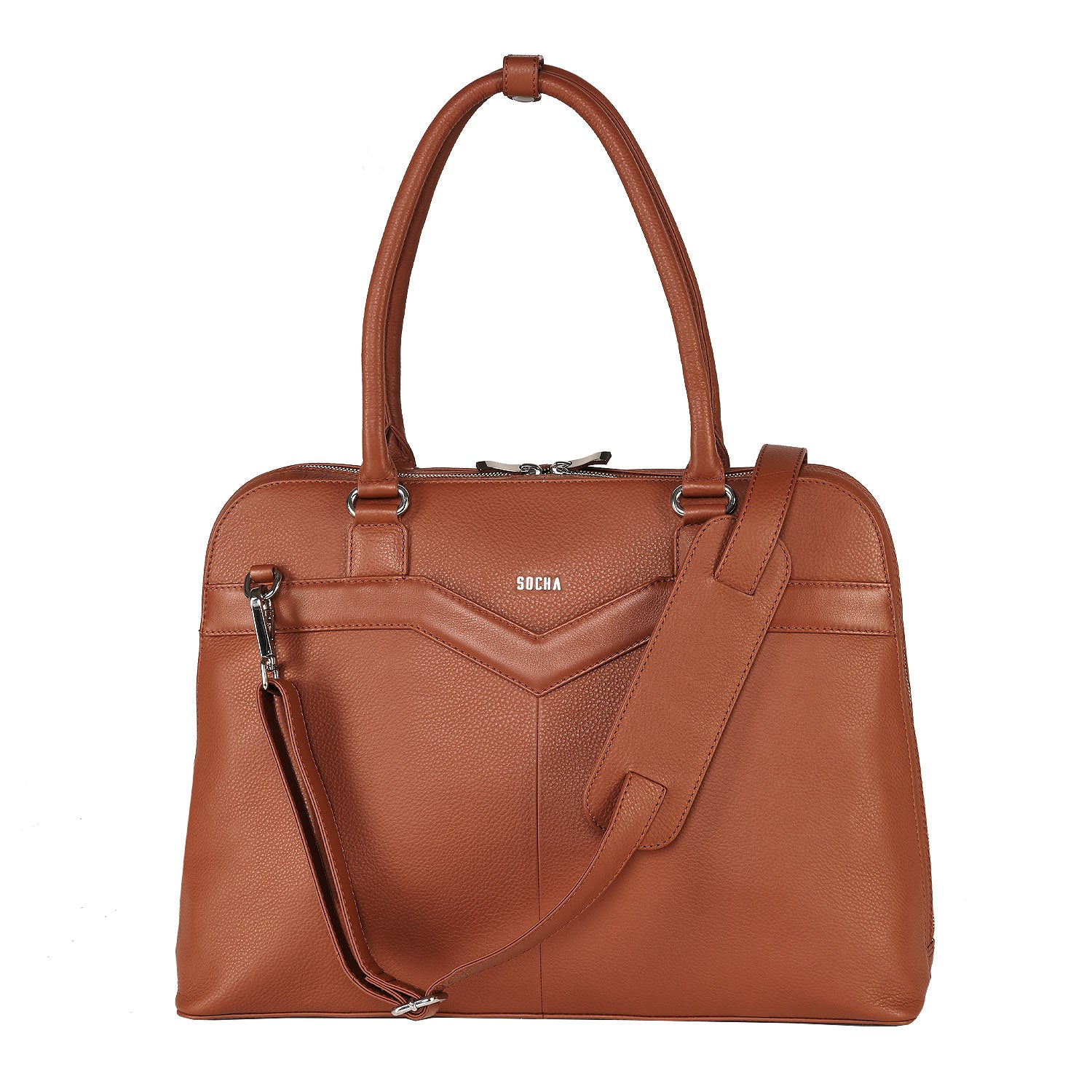 Socha laptoptas leer Diamond Couture 15.6 cognac schouderband tas